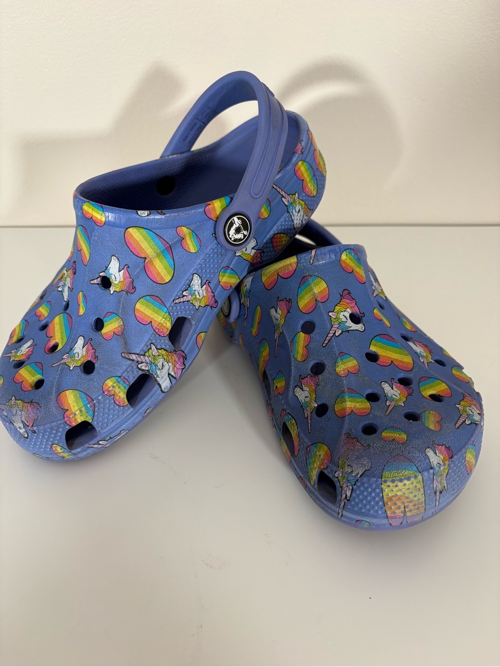 CROCS Kids Purple Clog with Rainbow Hearts & Unicorns